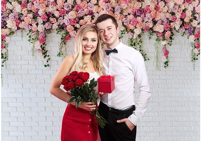 LTLYH 8x6ft Vinyl White Brick Wall Flowers Backdrop Mother's Day Wedding Bridal Baby Shower Birthday Party Decor Banner Background Photo Prop 134