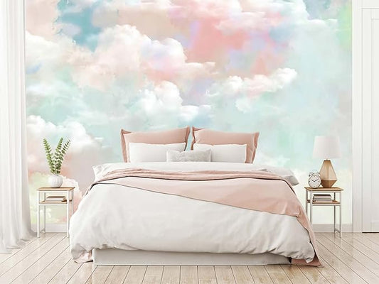 Wall Mural - 3D Wallpaper Decoration, Pink Clouds, 182" x 122" (Not Self-Adhesive)