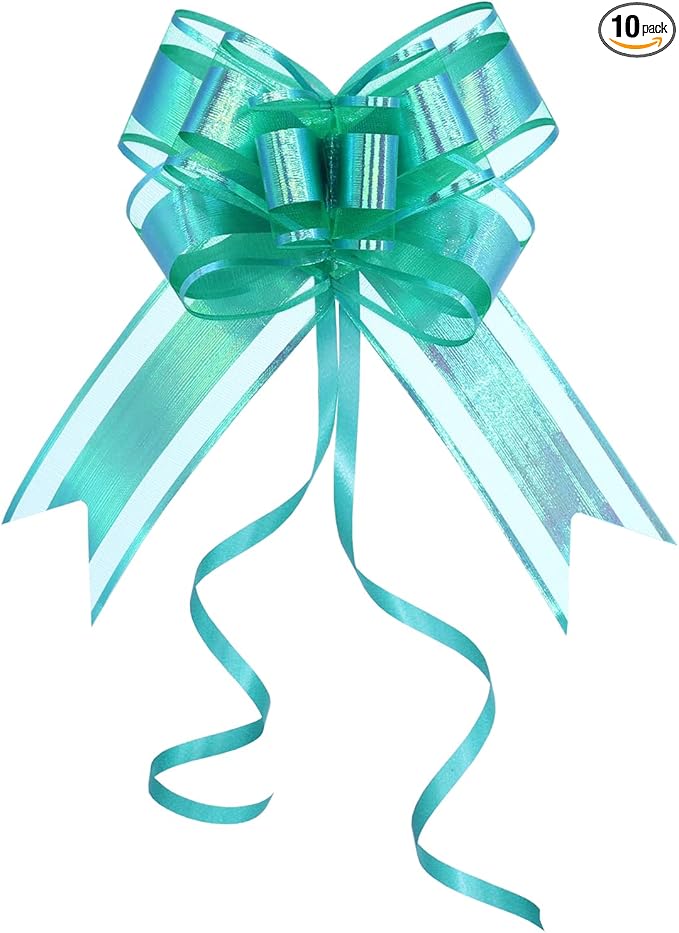WEWILUCK Bows for Gift Wrapping, Large Iridescent Green Pull Bow for Presents, Xmas Gifts, Baby Shower, Christmas, St.Patrick's Day, Wedding, Baskets, Bags, Boxes(6 inches, 10PCS)