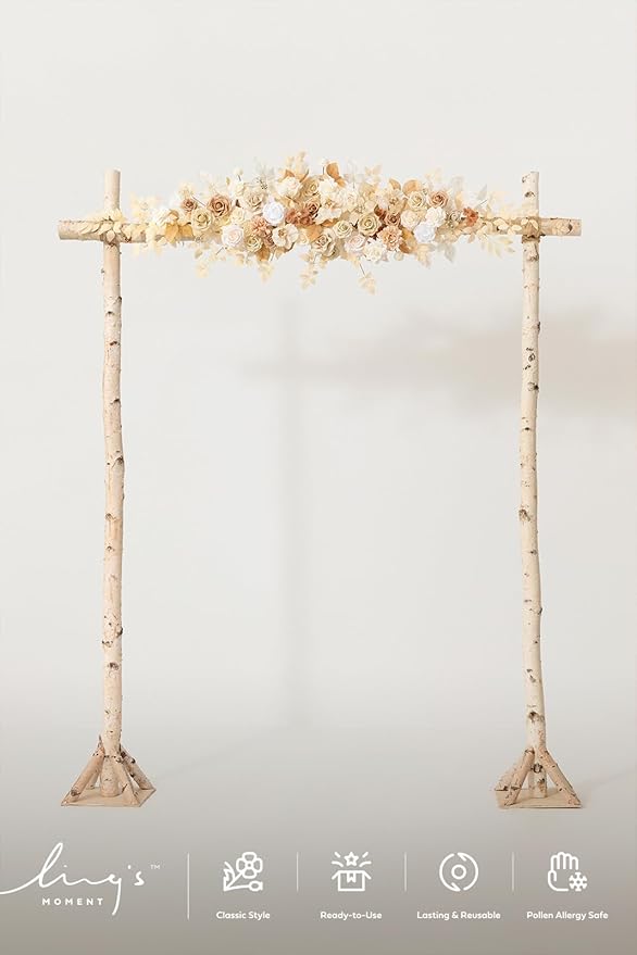 Ling's moment Wedding Arch Flowers - 6.5FT Floral Garland for Ceremony Arbor Backdrop Decoration - Artificial Rose Floral Swag for Sweetheart Table Birthday Party, Baby Shower, Beige Brown