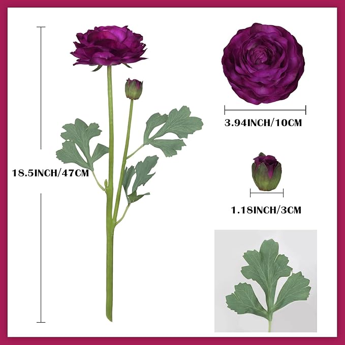 Ranunculus Artificial Flowers,6PCS Real Touch Flowers Bulk Purple Ranunculus Faux Flowers for DIY Wedding Bouquet Party Table Home Decor(Purple)