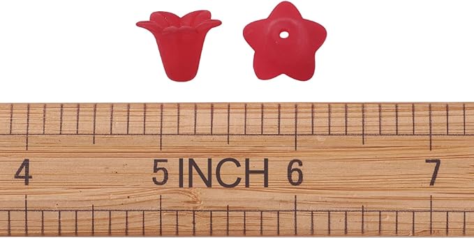 Crafans 50Pcs Frosted Acrylic Flower Beads for Christmas Red Floral Pendants Trumpet Flower Bead Caps Loose End Spacer Beads for Jewelry Making Supplies 17.5x12x1.5mm