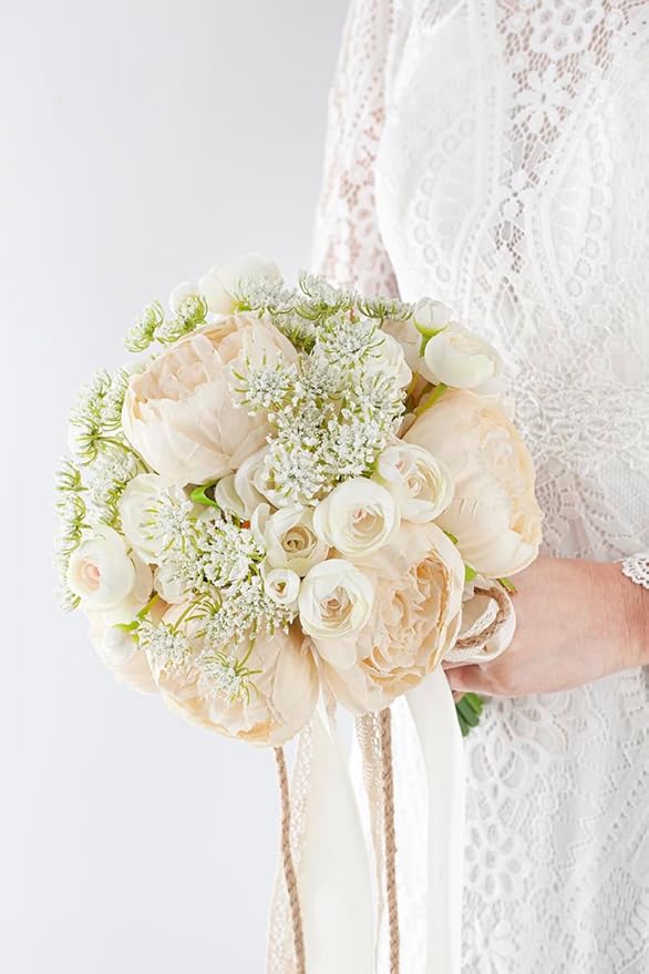 Champagne Wedding Bouquets for Bride Bridesmaids, Bridal Bouquet for Wedding Silk Artificial Flowers