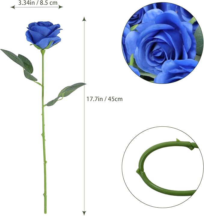 Artificial Rose Flower Artificial Flowers Flower with Long Stem Silk Roses Bouquet for Wedding Bridal Shower Party Home Decoration (Royal Blue, 12 Pcs)