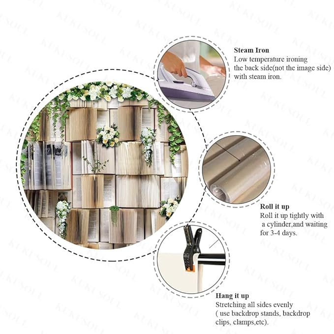 7x5ft Book Backdrop for Party Flower Garlend Book Pages Wedding Background for Books Lovers Photography Studio Props KUBDJ091