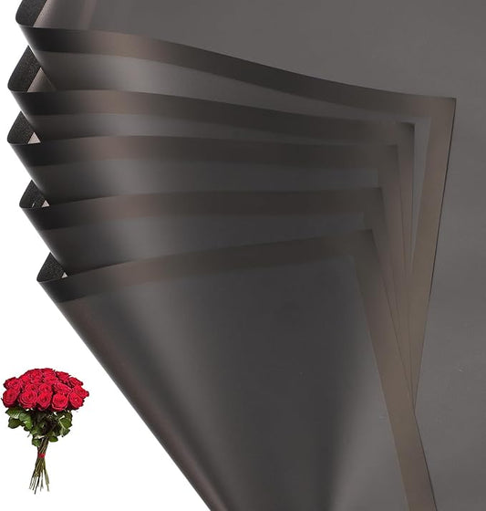 PATIKIL Flower Gift Wrapping Paper, 20 Sheets Black Edge Waterproof Bouquet Paper Wrap Florist Supplies Packaging Floral Papers for Wedding DIY Craft Valentine Mother's Day, Black