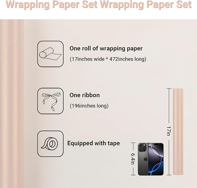 Rumvan Pink Matte Wrapping Paper16.9 Inches X 39.3 Feet,Solid Color pearlescent Paper,Gift Wrapping Paper,Perfect for Valentine's Day,Birthday,Christmas,Graduation,Baby Shower,DIY Bouquet (Pink colour)