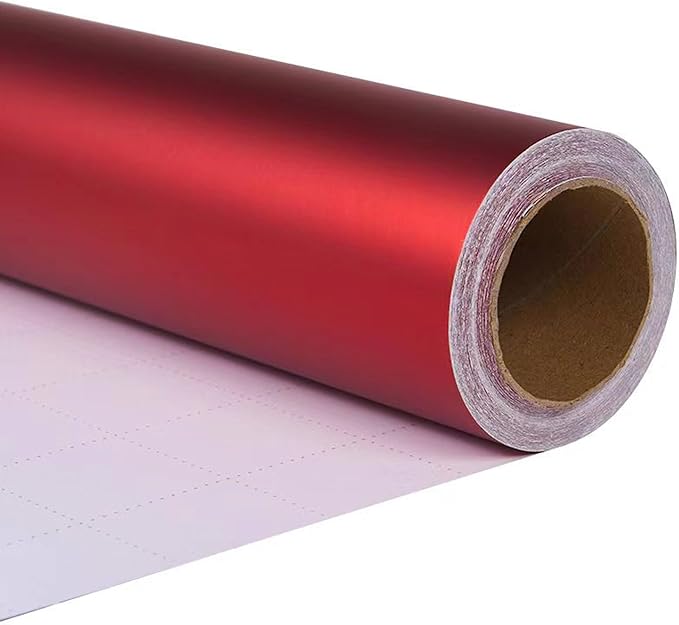 ZINTBIAL Metallic Red Wrapping Paper Roll with Cut Lines - Solid Red Holiday Gift Wrap for Graduation, Christmas, Birthdays, Baby Shower, Wedding - 17.5 in x 33 ft (48 sq. ft), Easy to Cut