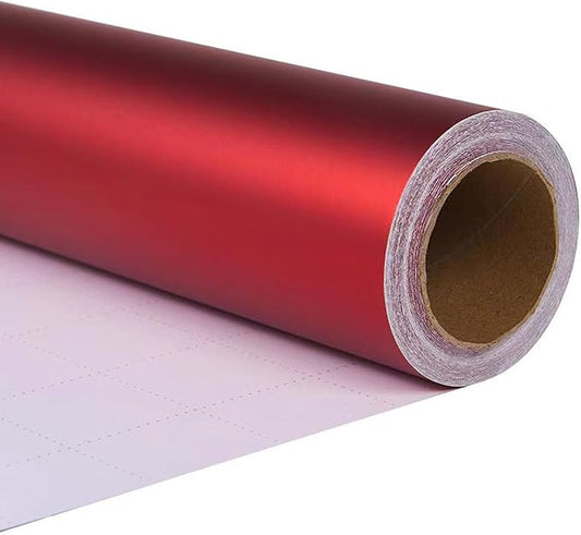 ZINTBIAL Metallic Red Wrapping Paper Roll with Cut Lines - Solid Red Holiday Gift Wrap for Graduation, Christmas, Birthdays, Baby Shower, Wedding - 17.5 in x 33 ft (48 sq. ft), Easy to Cut