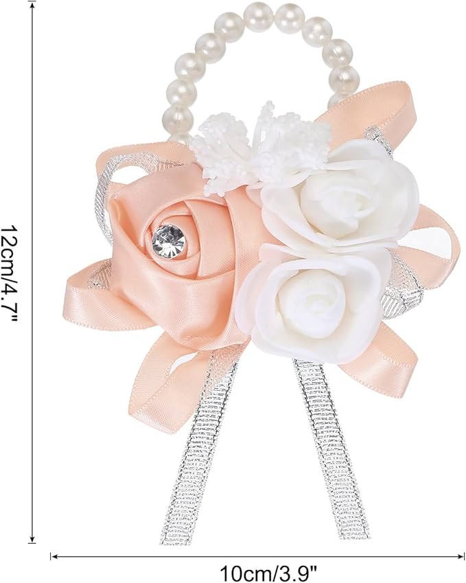 MECCANIXITY Wrist Corsage Artificial Flower Bracelets Rose Wrist Bride Groom Decorative for Wedding Ceremony Prom Party Anniversary Light Orange