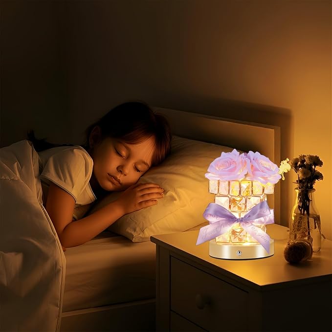 Christmas Gifts for Woman, Touch Crystal Rose Lamp, Elegant Flower lamps, Purple Roses Crystal Lights Base, Purple Nightlight, Gifts for Her, Mom, Wife, Girlfriend, Valentines, Birthday Gifts