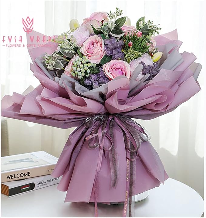 FWSA WRAPS Floral Wrapping Paper for Bouquets Pink Waterproof Pure Color DIY Flower Gift Packaging Material Florist Supplies 40 Sheets 22.8X22.8 Inches (COLOR 7)