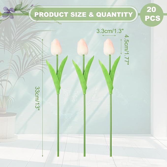 uxcell 20pcs Tulips Artificial Flowers, Faux Flowers Silk Fake Tulip Stems Real Touch for Wedding Bouquet Centerpiece Table Party Decoration(Light Peach Pink)