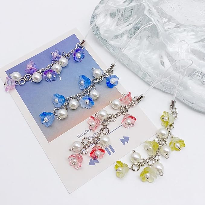 LadayPoa 100pcs Glass Bellflower Beads for Jewelry Making Trumpet Flower Beads Gradient Clear Cute Beads for Bracelets Making Aesthetic Bead Charms for DIY Necklace Decoration-Dark Blue