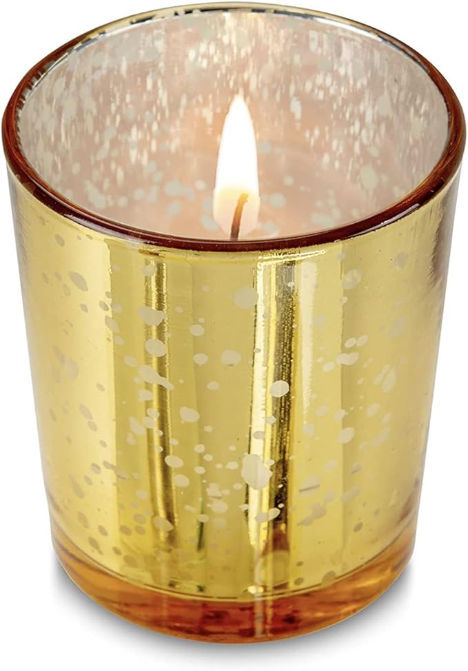 Mister Candle Unscented Gold Mercury Glass Votive Candles, 2" Filled Candle Jars for Centerpieces, Wedding Décor, Events, Home & Party Ambiance, Set of 12 Hand Made in USA