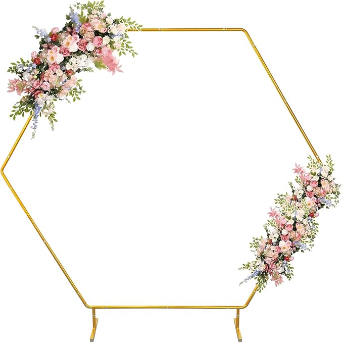 Hexagon Wedding Arch Backdrop Stand,Hexagonal Metal Frame Balloon Arch Stand Kit for Ceremony Birthday Party Decoration Metal Arch Frame…