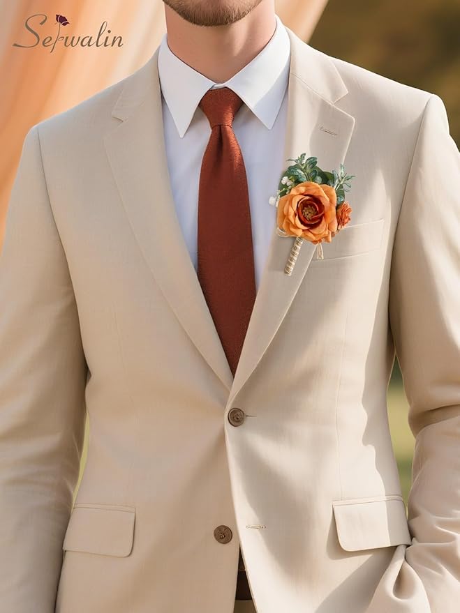 Serwalin Orange Corsage and Boutonniere Set, Boutonniere and Wrist Corsage Wristlet Prom Homecoming Wedding Flowers Accessories Prom Suit Decorations (Orange)