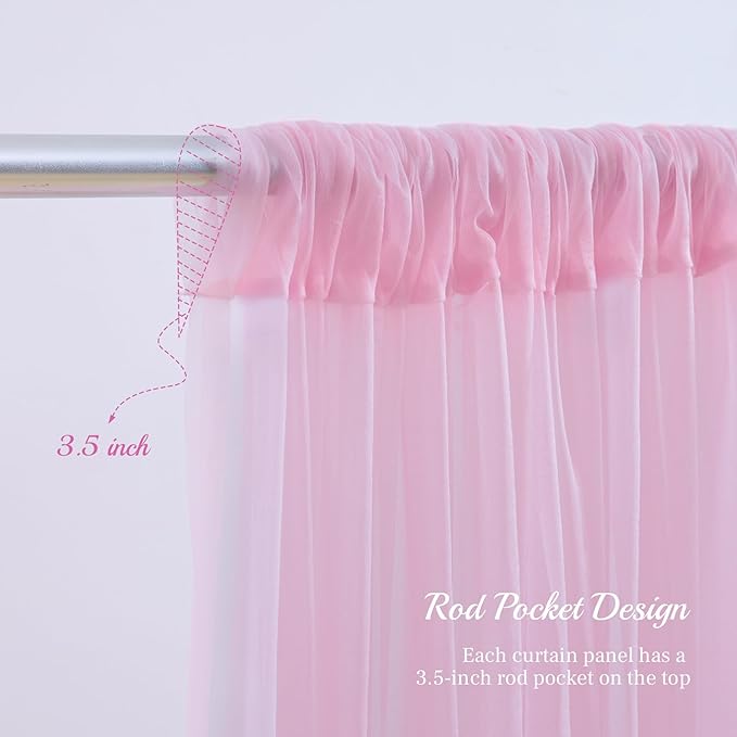 10x10ft Pink Tulle Backdrop Curtain with Lights String for Parites, Sheer Backdrop Curtains for Baby Shower Wedding Birthday Party Photo Shoot Decorations