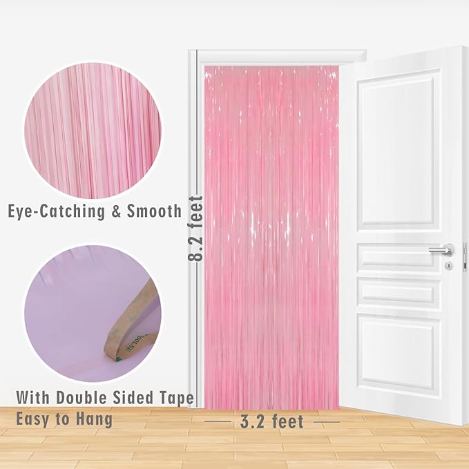 GOER 6.4 ft x 8.2 ft Foil Fringe Curtains Party Photo Backdrop Party Streamers for Birthday,Graduation,New Year Eve Decorations Wedding Decor(2 Packs,Candy Pink)