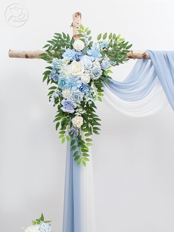 Wedding Arch, Artificial Flowers, Wedding Decor with Drapes (Set of 4)，Be Suited to Banquet, Party, Wedding Decor Ceremony and Background Decoration (Blue)