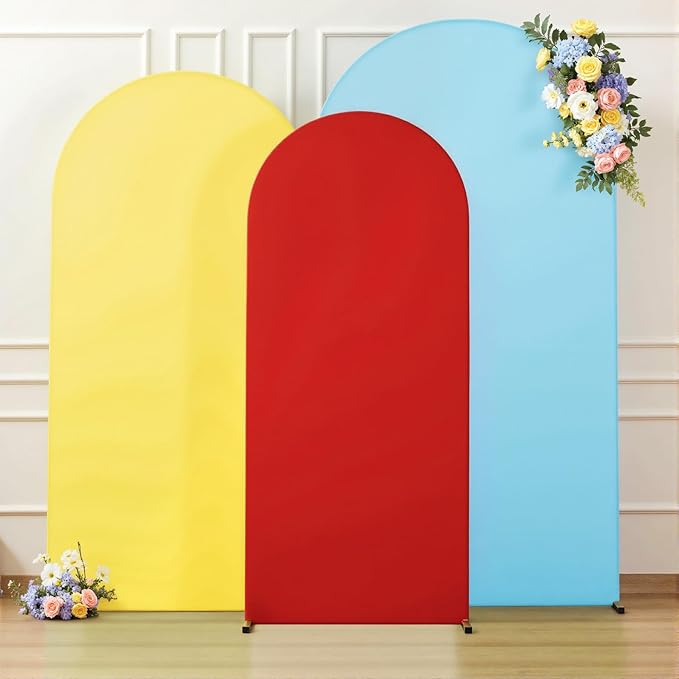 Rainbow Arch Backdrop Cover 6FT 5FT 4FT Stretchy Wedding Arch Covers Set of 3 Spandex Fitted Blue Yellow Red Fabric Backdrop Cover for Party Baby Shower Birthday Decoration