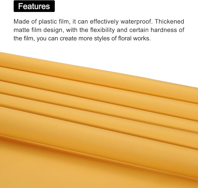 MECCANIXITY 10 Pcs Double Sided Color Flower Wrapping Paper Yellow 22.8"x22.8" Waterproof for Florist Bouquet Supplies, DIY Crafts, Gift Box Packaging