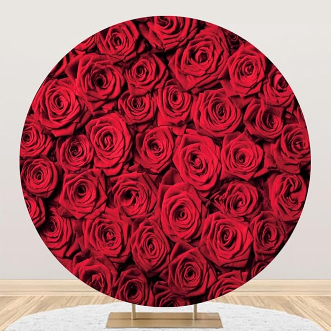 Renaiss 3x3ft Red Rose Round Backdrop Covers for Photoshoot Girls Women Portrait Crimson Flowers Flowerbed Photography Background Wedding Bridal Baby Shower Birthday Party Decor Photo Booth Prop