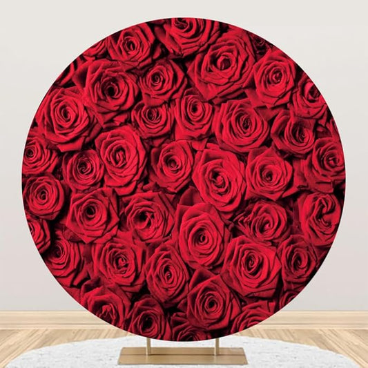 Renaiss 5x5ft Red Rose Round Backdrop Covers for Photoshoot Girls Women Portrait Crimson Flowers Flowerbed Photography Background Wedding Bridal Baby Shower Birthday Party Decor Photo Booth Prop