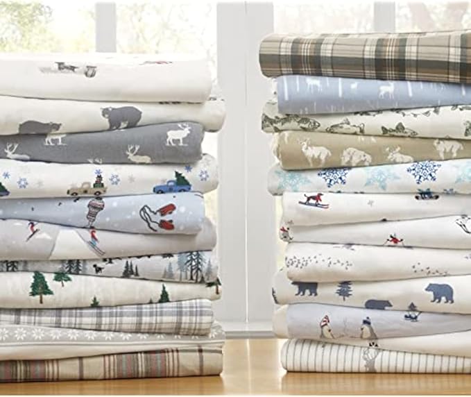 Eddie Bauer - King Sheets, Cotton Flannel Bedding Set, Brushed For Extra Softness, Cozy Home Decor (Bunkhouse Plaid, King)