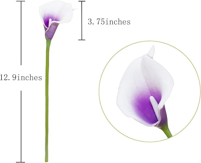 DuHouse 20Pcs Calla Lily Artificial Real Touch Latex Flowers Fake Wedding Bouquet Home Wedding Party Decor (Purple White)