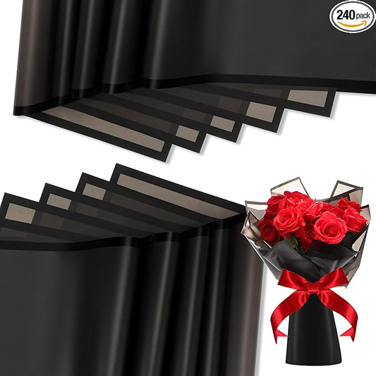 Ctosree 240 Sheets Flower Wrapping Paper, 22.8 x 22.8 Inch Waterproof Florist Floral Korean Flower Bouquet Wrapping Paper for Wedding Birthday DIY Gift Packaging Bouquet(Black)