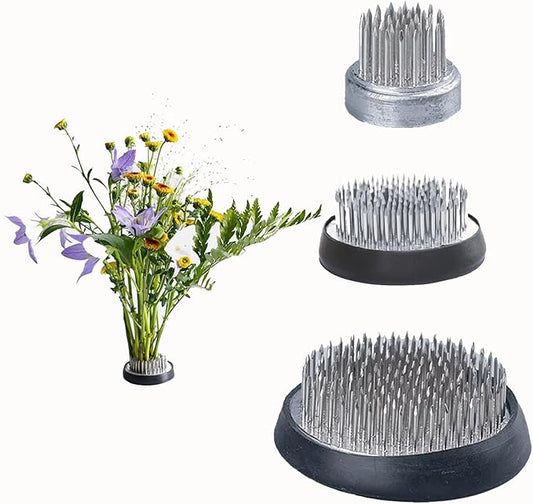 3 Pcs Flower Frogs for Flower Arrangements, Japanese Ikebana Stem Holder, Kenzan Flower Frog for Arrangements Vase, 0.91 Inch 1.38 Inch 2.36 Inch Pin Holder with Rubber Base