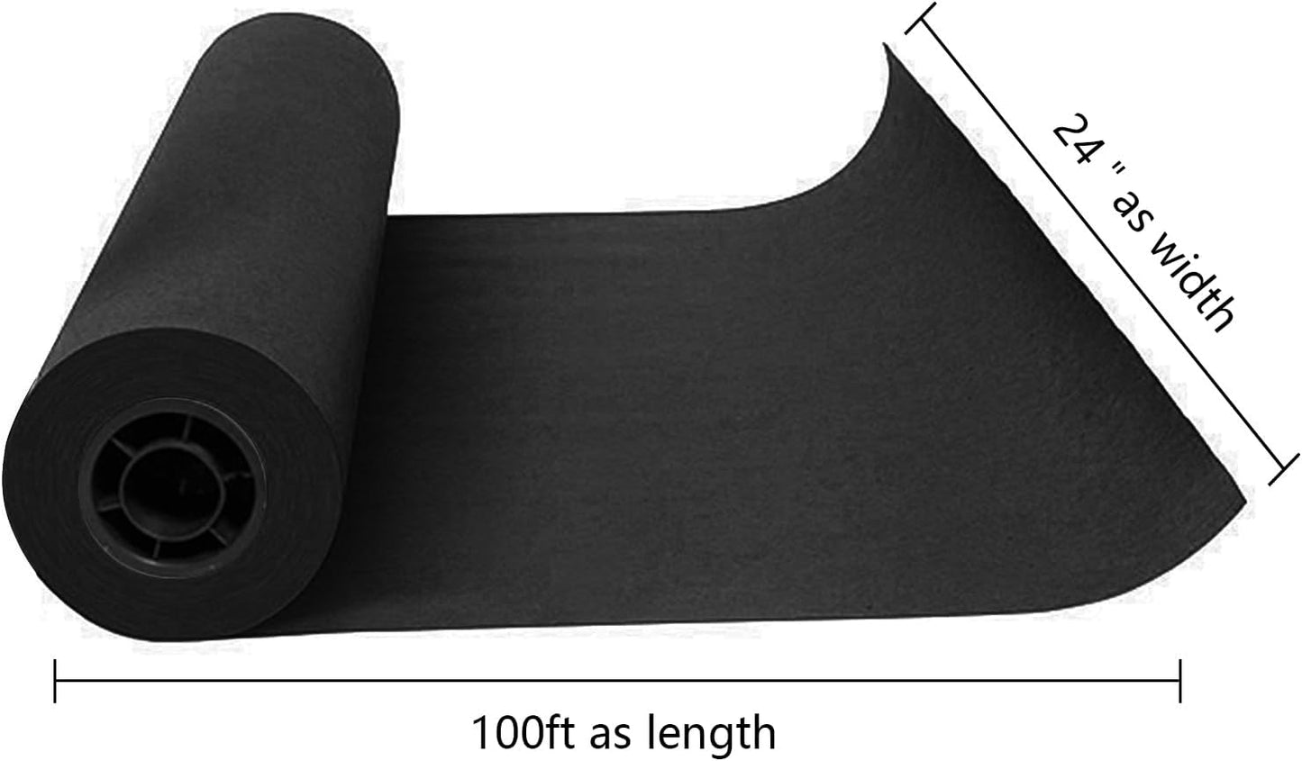 Kraft Paper Roll 24" x 98ft, Black Craft Paper 80GMS for Gift Package/Bouquet Flower Wrapping/Kids Arts Drawing/Bulletin Board/DIY/Box Moving Filler/Shipping Supplies/Table Cover, Unwaxed & Uncoated