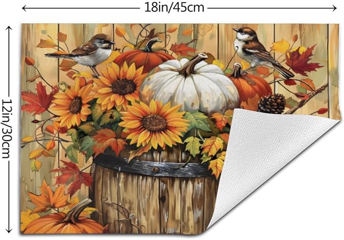 PVC Placemats Set of 4 Wipeable Table Mats Washable Heat Resistant Non Slip Vinyl Dining Table Mat for Kitchen Indoor Outdoor Patio Farmhouse Place Mats Retro Wooden Fall Bird Decorative