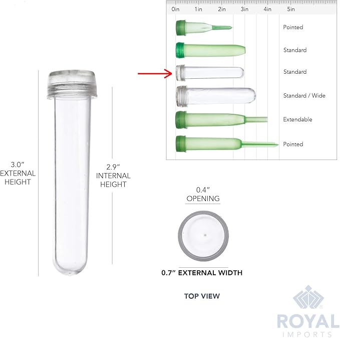 Royal Imports Floral Water Tubes with Caps – 3" Clear Plastic Flower Vials for Single Stem Roses, Buds, Bouquets – Standard Style, 1/2" Opening – 100 Pack
