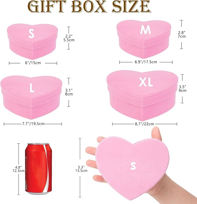 GnFlus Velvet Nesting Gift Boxes with Lids for Presents 4 Pack Pink Heart Shape Gifts Box for Arrangements Flowers Valentines Christmas Wedding Birthdays Bridesmaid Anniversary Party