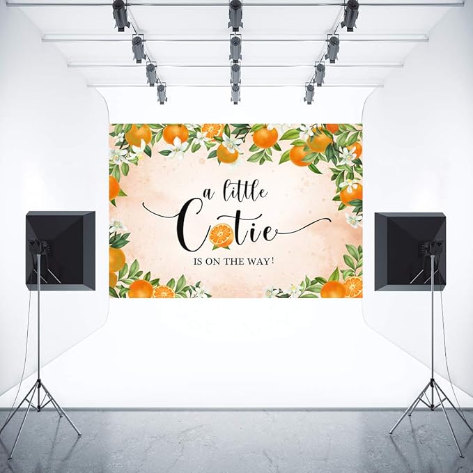 Aperturee 7x5ft Little Cutie Baby Shower Backdrop Tangerine Citrus Organge Flowers Floral a Little Cutie is on The Way Photography Background Pink Party Decoration Banner Supplies Photo Booth Studio