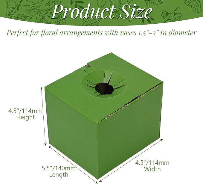 tonchean 100PCS Pop-Up Florist Delivery Box Vase Boxes for Florists Cardboard Boxes for Secure Floral Arrangements During Transport, Green, 5.5" x 4.5" x 4.5"