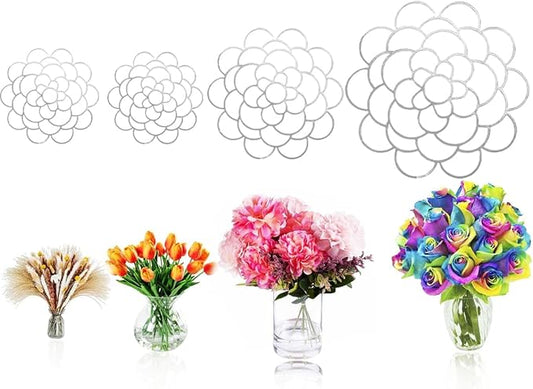[Upgrade] 4Pcs Flower Arrangement Holder, Bold Floral Grid Reuseable Flower Frog Wire Arranger Twist, 4'/5"/6" Stainless Steel Flower Lid Arranger for Vase Floral Stems Bouquets Plant Fixation Sliver