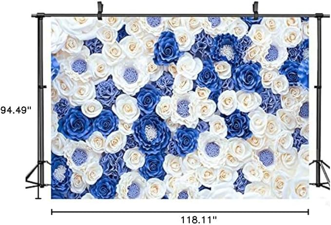 10X8FT Blue White Fowers Photo Backdrop Anniversary Celebration Couple Studio Props Photography Backdrops Wedding Background Newborn Shower Banner Birthday Party Props DH-87