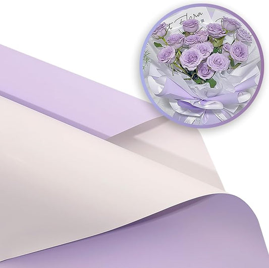 ZOOYOO Flower Wrapping Paper, Double-sided Florist Bouquet Wrapping Paper Floral Packaging for Wedding Birthday Engagement Graduation Presents DIY(Light Purple and White,20 Sheets)