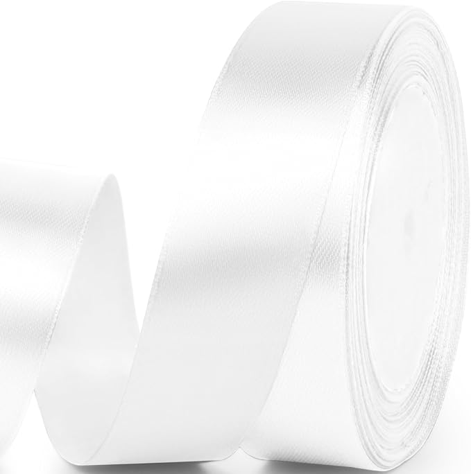 1" x 25 Yards Satin Ribbon, White Silk Ribbon Ideal for Gift Wrapping, Floral Bouquets, Crafts, Wedding Party Decorations, Christmas and Sewing Projects