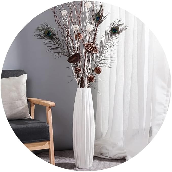White Tall Floor Vase, 24" Ceramic Large Vase, Decorative Flower Vases for Modern Home Decor Living Room Office Bedroom Kitchen Wedding Centerpieces Farmhouse Décor
