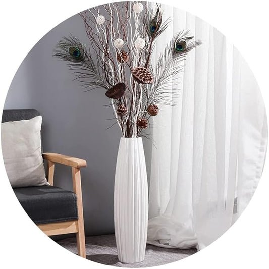 White Tall Floor Vase, 24" Ceramic Large Vase, Decorative Flower Vases for Modern Home Decor Living Room Office Bedroom Kitchen Wedding Centerpieces Farmhouse Décor