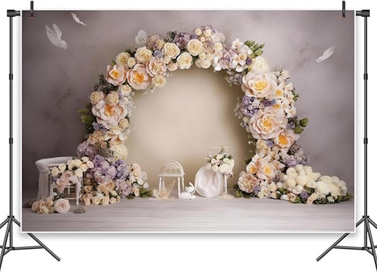 Leowefowa Wedding Flower Wall Backdrop Retro Arch Pink Floral Wall Backdrop Background for Wedding Anniversary Birthday Party Decorations Banner Studio Props 12x6ft Vinyl