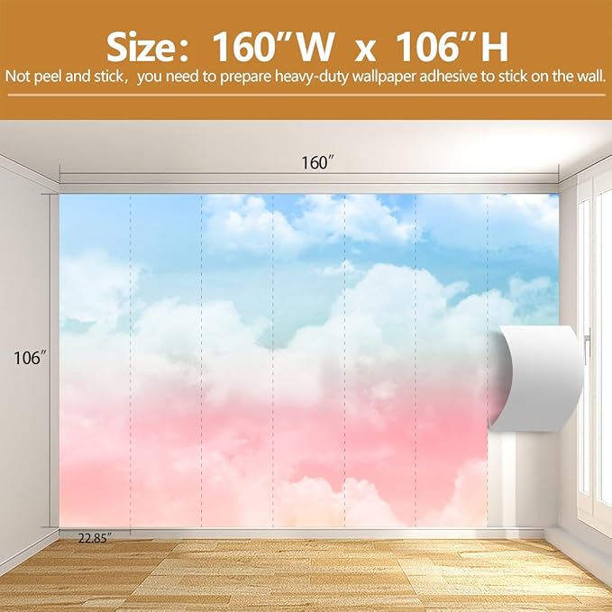 Cloud Wallpaper Mural for Girls' Bedrooms Kids Rooms Nursery（Not Peel and Stick）