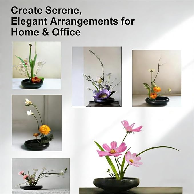 iToids Japanese Ikebana Vase Kenzan Kit – Ceramic Flower Frog & Floral Frog Set for Zen Arrangements, Precise Stem Holder, Hanataba Floral Arrangement Holder, Home & Office Décor