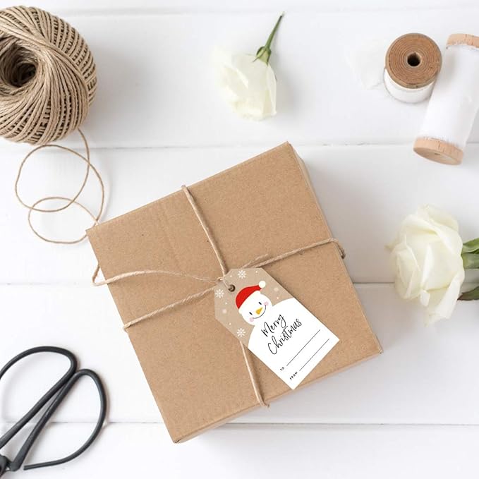 Andaz Press Christmas Holiday Season Classic Gift Tags, Merry Christmas to from Classic Favor Tags, Happy Snowman with Santa Hat Design, for Holiday Events, Parties, and Favors, 60-Pack