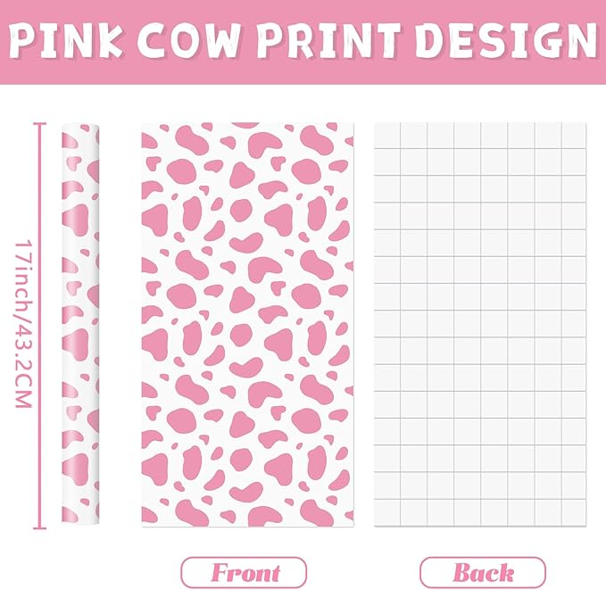 WERNNSAI Pink Cow Wrapping Paper Roll - 1 Roll 17”x 16.4ft Cow Print Gift Wrap Paper Farm Animal Gift Packing Roll for Kids Girls Baby Shower Birthday