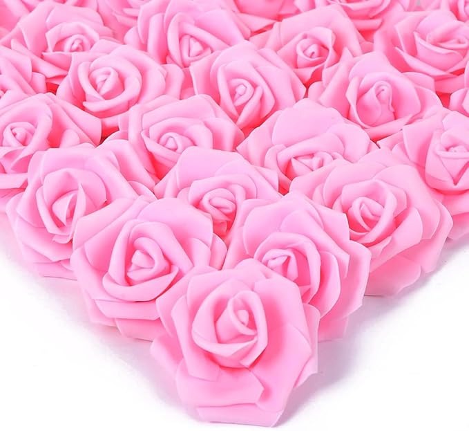 IPOPU 100 Pcs Artificial Rose Flower Heads Real Looking Baby Pink Fake Roses Flowers Foam Blush Roses for DIY Wedding Centerpieces Party Baby Shower Banquet Home Decorations (Pink, Stemless)